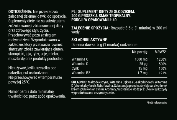 ULTRA IMMUNE C – witaminy na odporność i regenerację dla sportowców (smak tropikalny)