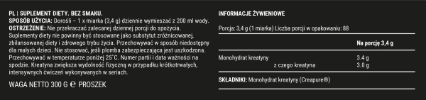 CREATINE MONOHYDRATE - kreatyna dla sportowców na siłę i wydolność
